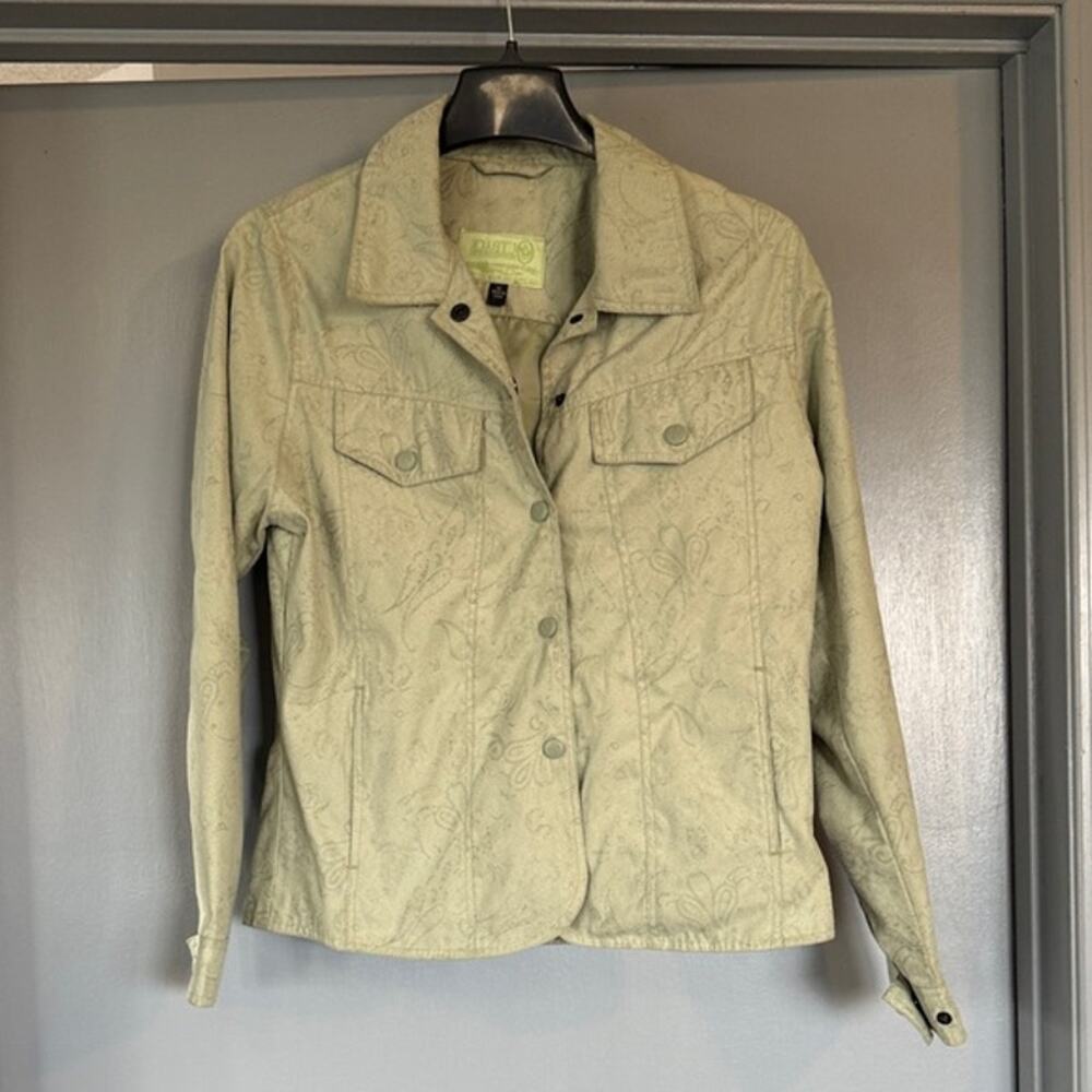 Outback Trading Company Faux Suede Paisley Embossed Lined Snap Jacket Pockets S